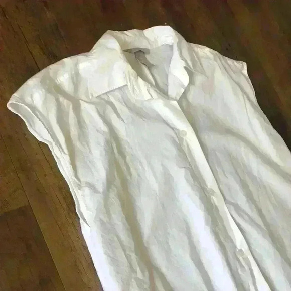 H&M Women’s White sleeveless button down cotton tunic top - Picture 2 of 5